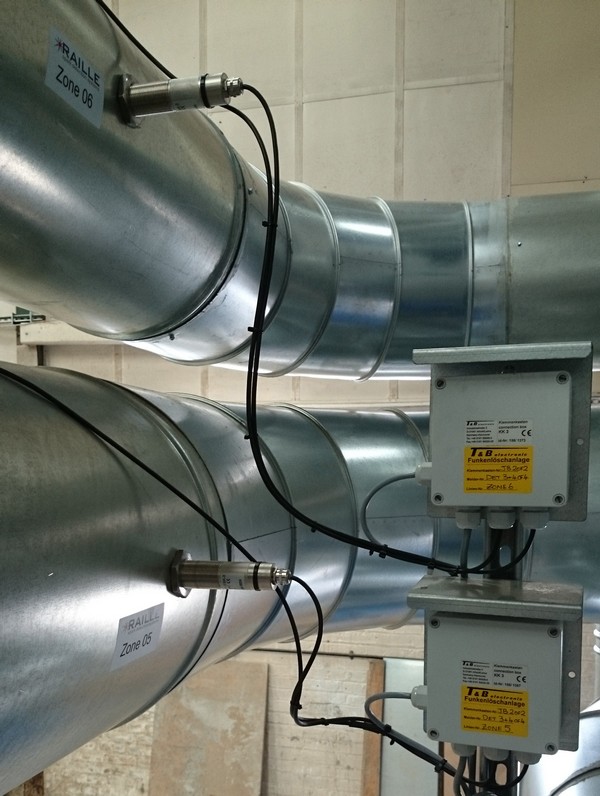 spark detectors in an extraction duct - part of an industrial fire protection solution